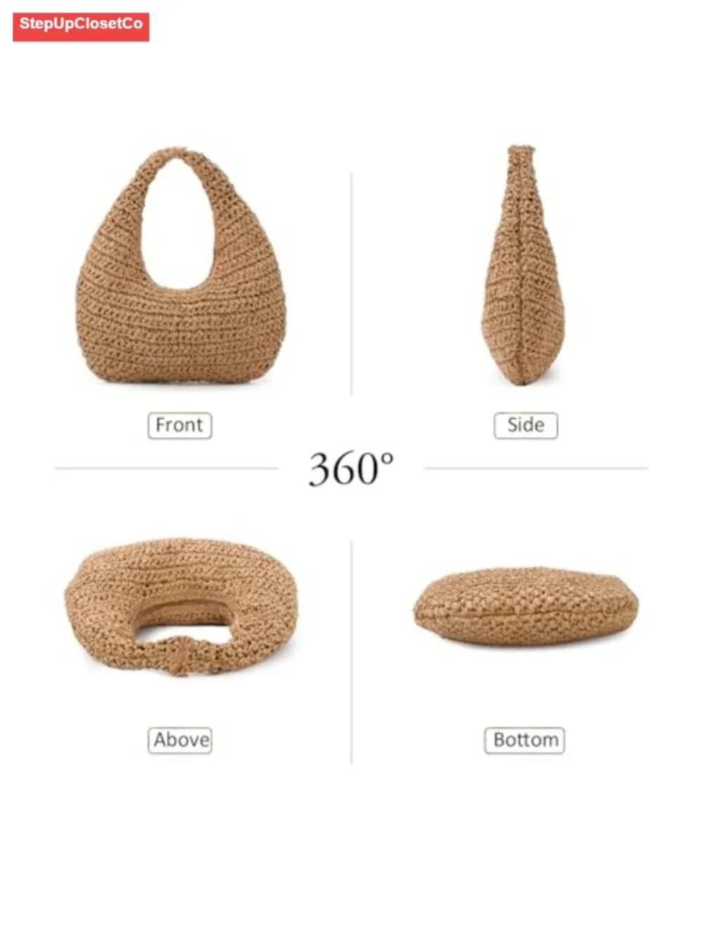 Handwoven Straw Shoulder Bag Summer Beach Tote Hobo Purse